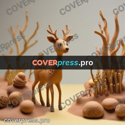 Clay sculpture: pale ginger deer standing sideways