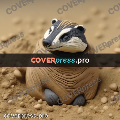 Clay sculpture: badger at its burrow