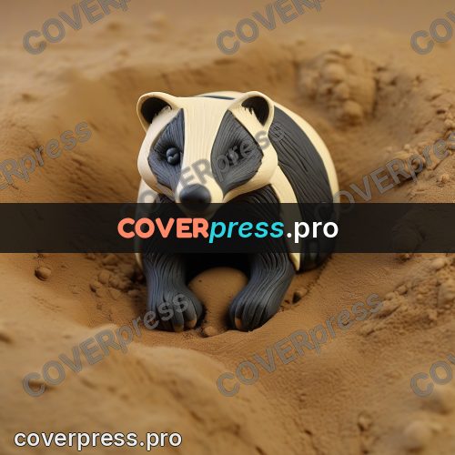 Clay sculpture: badger at its burrow