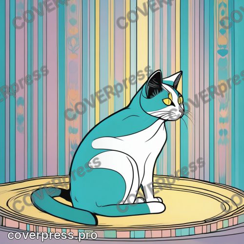 Аниме иллюстрация с заливкой: кот, котёнок и клубок