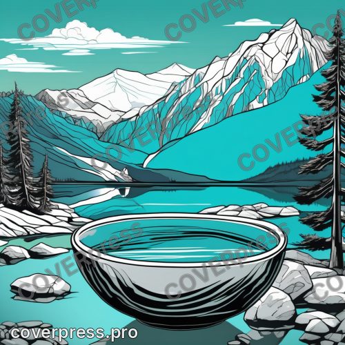 Аниме иллюстрация с заливкой: вершина, озеро и водопад