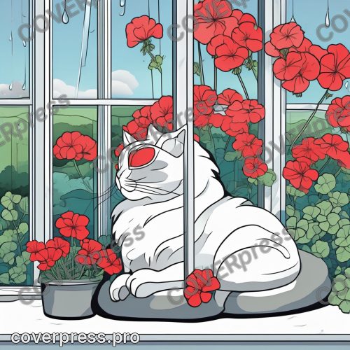 Аниме иллюстрация с заливкой: кот, котёнок и клубок