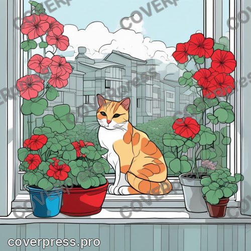 Аниме иллюстрация с заливкой: кот, котёнок и клубок
