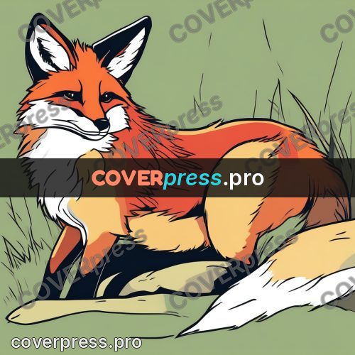 Flat colour anime illustration: red fox in the grass