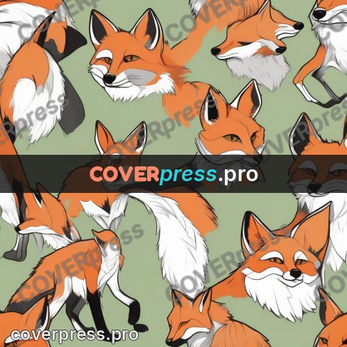 Flat colour anime illustration: red fox in the grass
