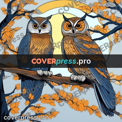 Flat colour anime illustration: owl on a moonlit branch