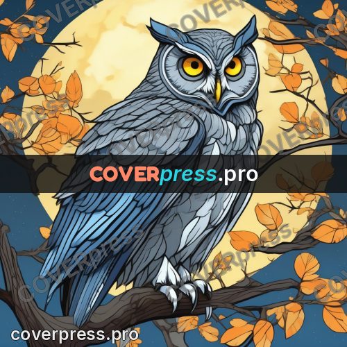 Flat colour anime illustration: owl on a moonlit branch