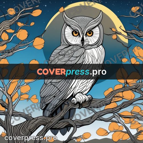 Flat colour anime illustration: owl on a moonlit branch