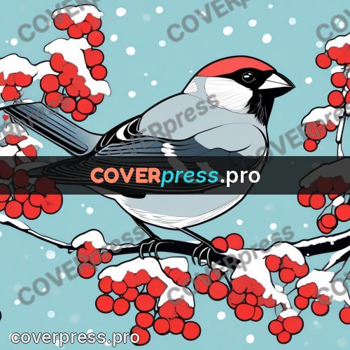 Flat colour anime illustration: bird on a berry branch