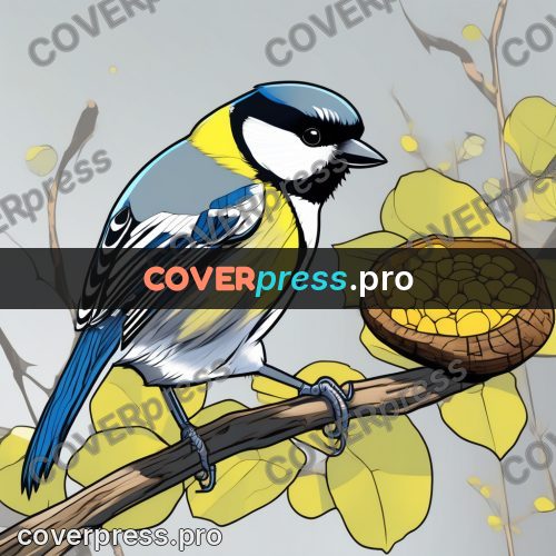 Flat colour anime illustration: tit on a branch