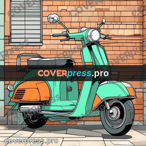 Flat colour anime illustration: scooter by a brick wall