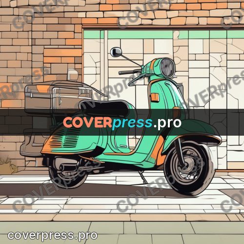 Flat colour anime illustration: scooter by a brick wall