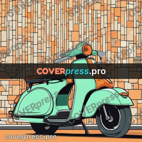 Flat colour anime illustration: scooter by a brick wall