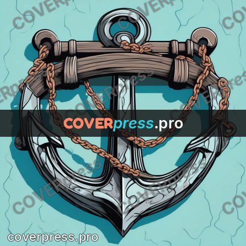 Flat colour anime illustration: anchor with a chain