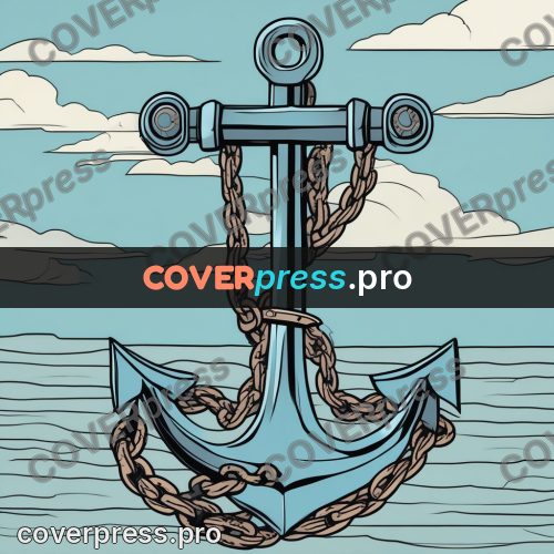Flat colour anime illustration: anchor with a chain