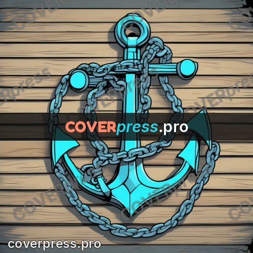 Flat colour anime illustration: anchor with a chain