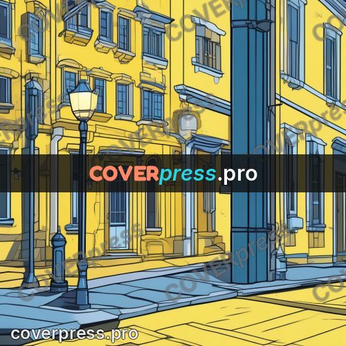 Flat colour anime illustration: lamp by yellow houses