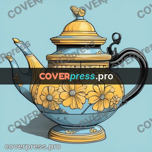 Flat colour anime illustration: teapot with a flower pattern