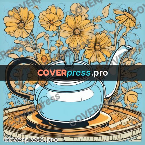 Flat colour anime illustration: teapot with a flower pattern