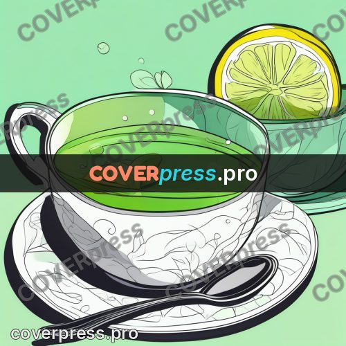 Flat colour anime illustration: cup of tea with lemon