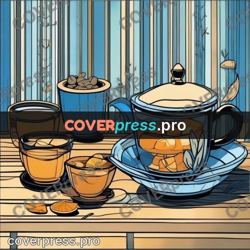 Flat colour anime illustration: teapot and bowls on a table