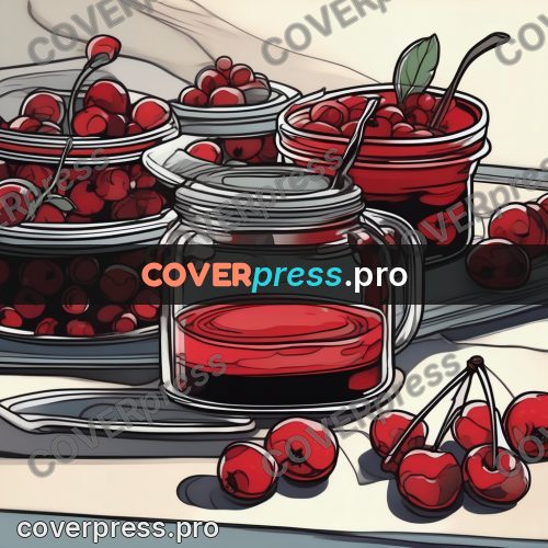 Flat colour anime illustration: jar of cherries