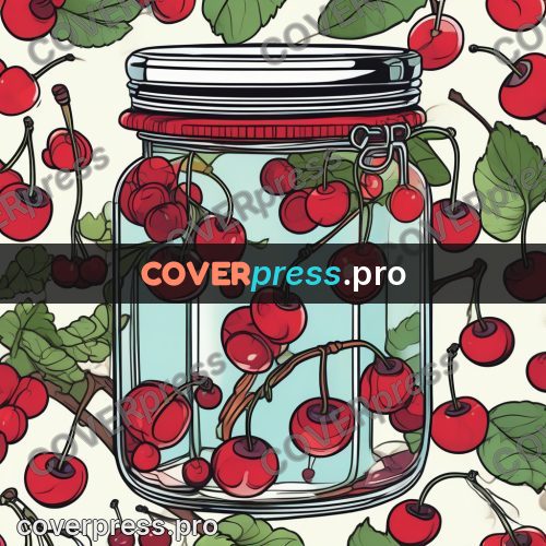 Flat colour anime illustration: jar of cherries