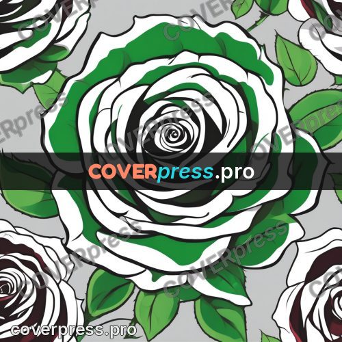 Flat colour anime illustration: white rose with leaves