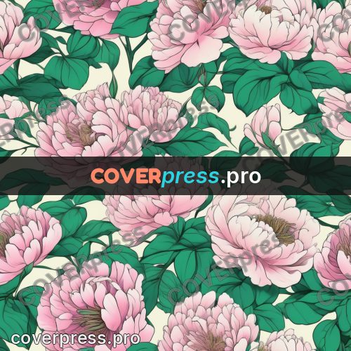 Flat colour anime illustration: pink peony with leaves