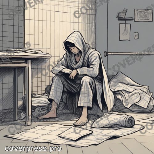 В стиле Комикс-Лайф: герой сидит на полу у стены, полотенце наброшено на голову, взгляд в пустоту
