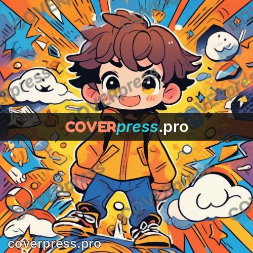 Comic style drawing: boy on a busy ground