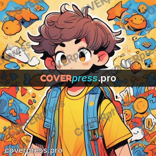 Comic style drawing: boy on a busy ground