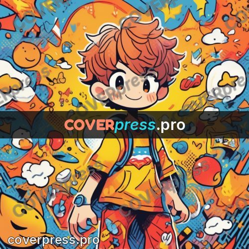 Comic style drawing: boy on a busy ground