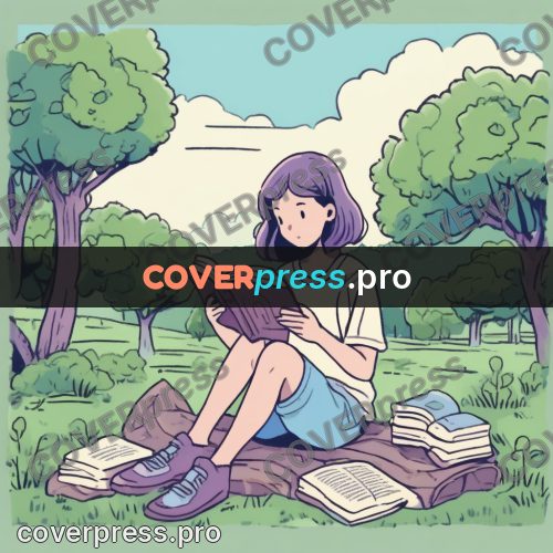 Comic style drawing: girl reading in a park