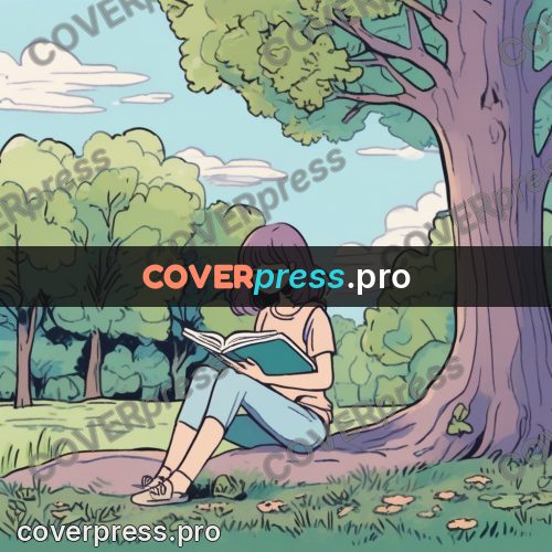 Comic style drawing: girl reading in a park