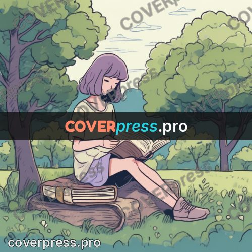 Comic style drawing: girl reading in a park