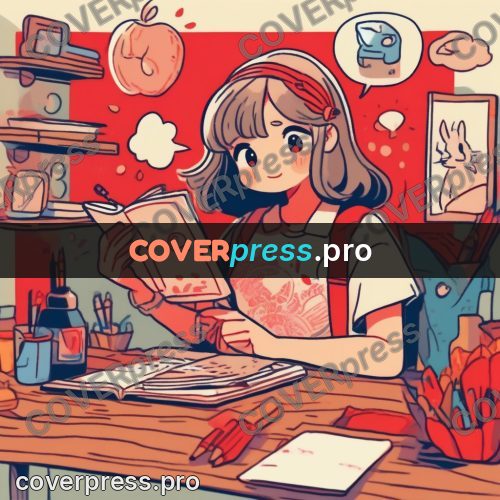 Comic style drawing: girl writing at a desk