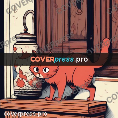 Comic style drawing: ginger cat by a vase