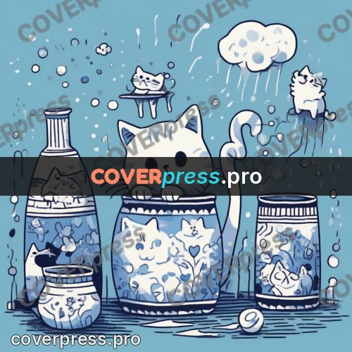 Comic style drawing: white cat among jars