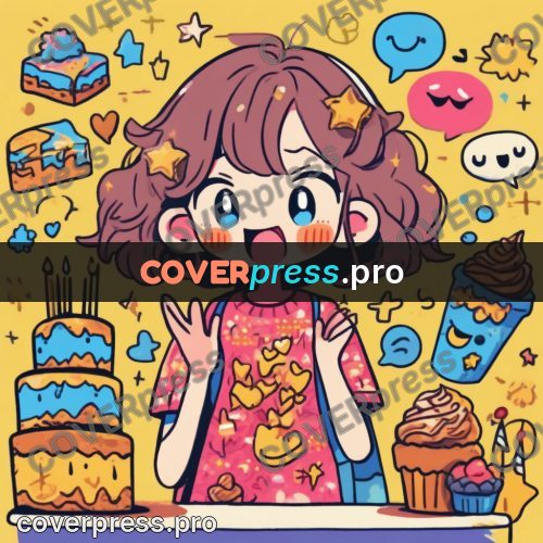 Comic style drawing: girl among cakes