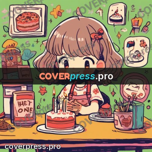Comic style drawing: girl at a cake with candles
