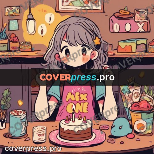 Comic style drawing: girl at a cake with candles