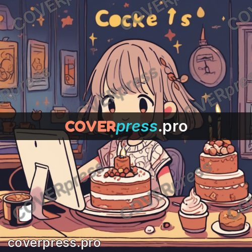Comic style drawing: girl at a cake with candles