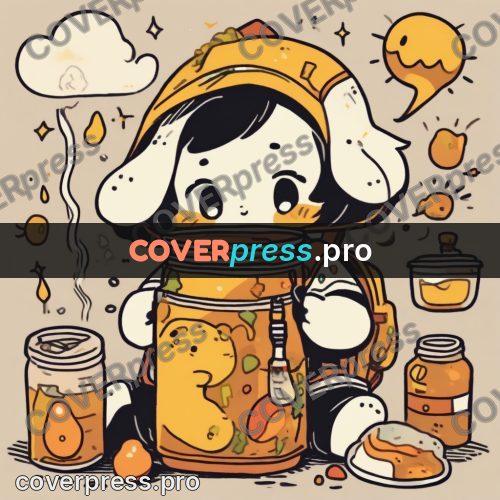Comic style drawing: hero with a jar of food