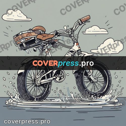 Comic style drawing: bicycle in a rain puddle