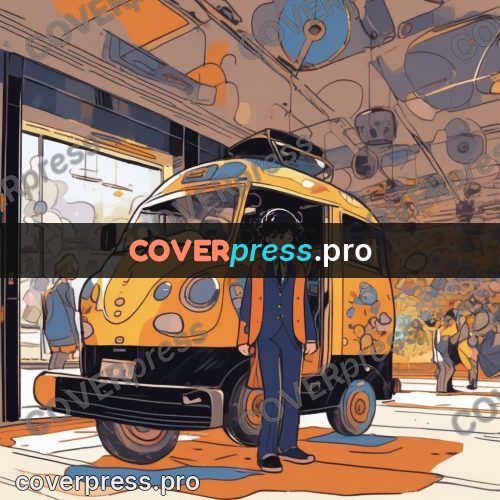 Comic style drawing: person by a yellow van