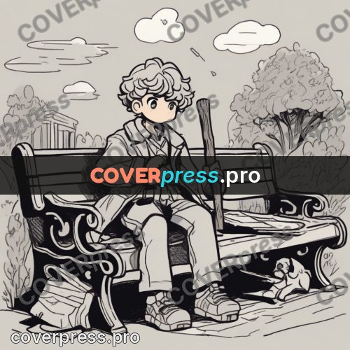 Comic style drawing: hero sitting on a bench