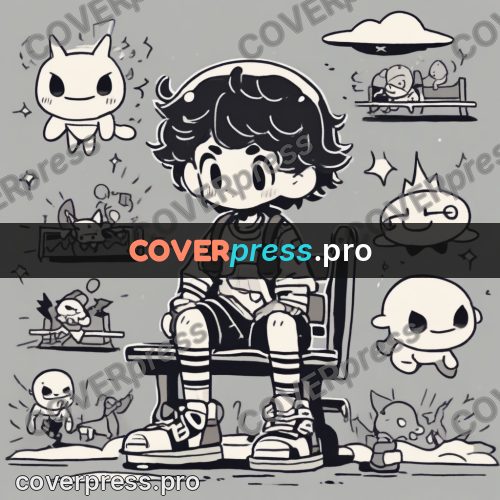 Comic style drawing: hero sitting among small creatures