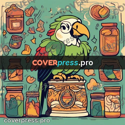 Comic style drawing: parrot among jars