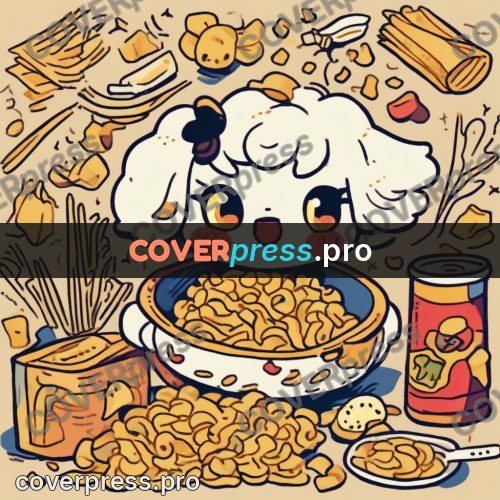 Comic style drawing: bowl of noodles on a table